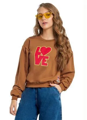 Gloss - Blusão Love Infantil Menina Moletom Marrom - GLOSS