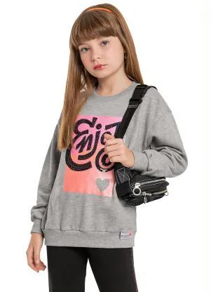 Gloss - Blusão Menina Infantil com Bordado Cinza - GLOSS
