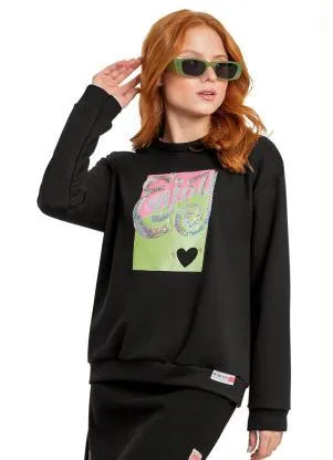 Gloss - Blusão Menina Infantil com Bordado Preto - GLOSS