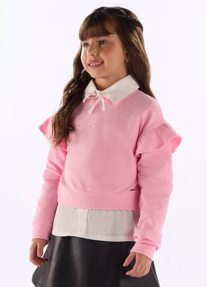 Quimby - Blusão Molecotton Babado Strass Rosa - QUIMBY