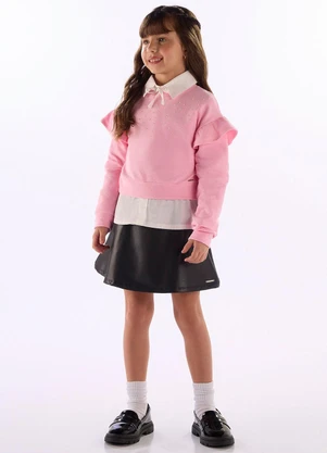 Quimby - Blusão Molecotton Babado Strass Rosa - QUIMBY
