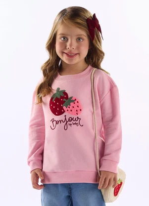 Up Baby - Blusão Moletom Bordado Morango Rosa - UP BABY