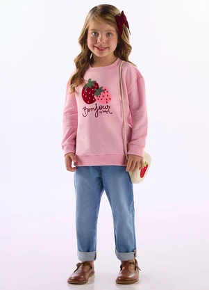 Up Baby - Blusão Moletom Bordado Morango Rosa - UP BABY