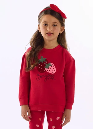 Up Baby - Blusão Moletom Bordado Morango Vermelho - UP BABY