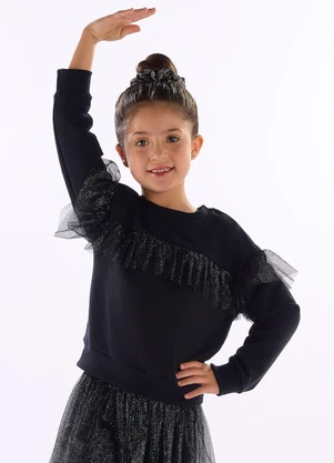 Quimby - Blusão Moletom com Tule Glitter Preto - QUIMBY