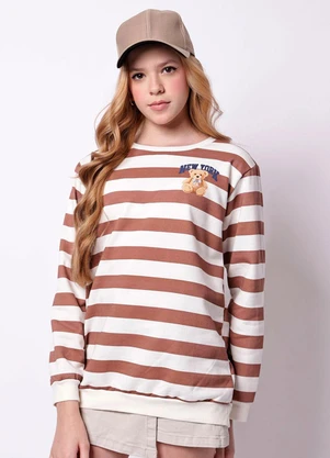 Torra - Blusão Moletom Juvenil Listrado Ny Off White - TORRA