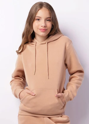 Torra - Blusão Moletom Juvenil Peluciada Bolso Bege - TORRA
