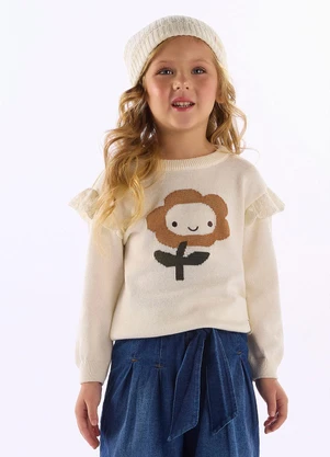 Up Baby - Blusão Tricot Bordado Flor Branco - UP BABY