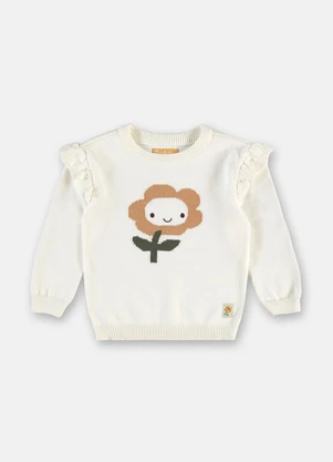 Up Baby - Blusão Tricot Bordado Flor Branco - UP BABY