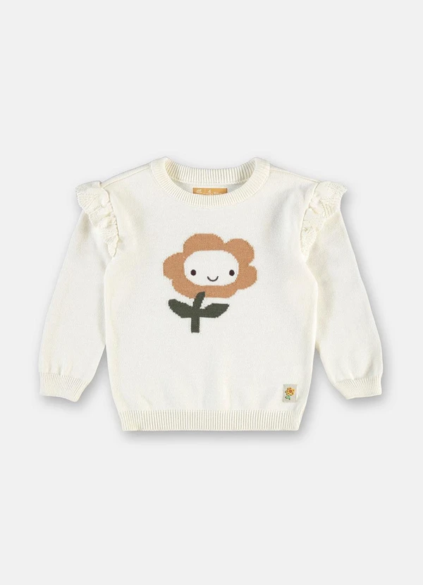 Up Baby - Blusão Tricot Bordado Flor Branco 2