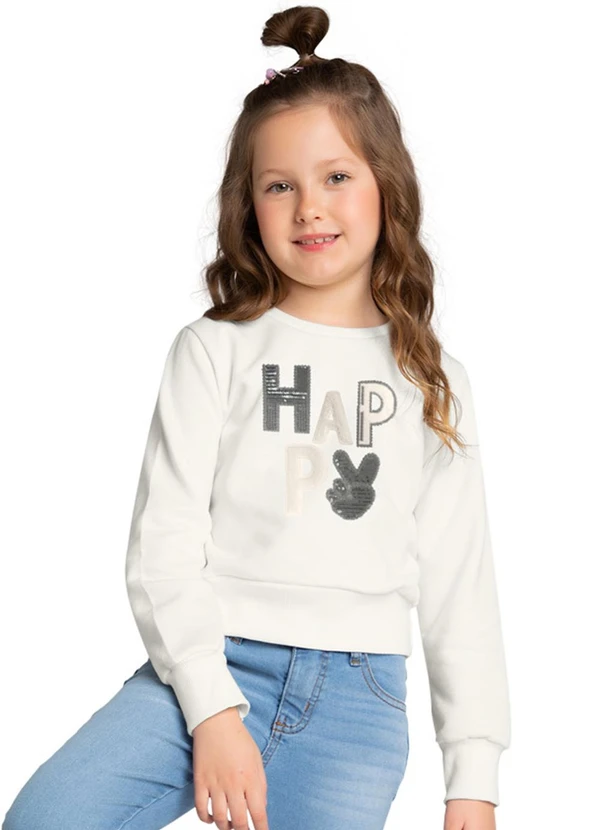 Kyly - Casaco Cropped Infantil Menina Bordado Bege