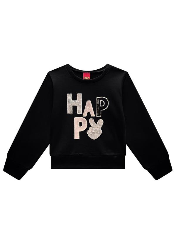 Kyly - Casaco Cropped Infantil Menina Bordado Preto