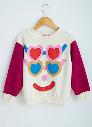 Fábula - Casaco Menina de Moletom Caretinha Branco - FÁBULA