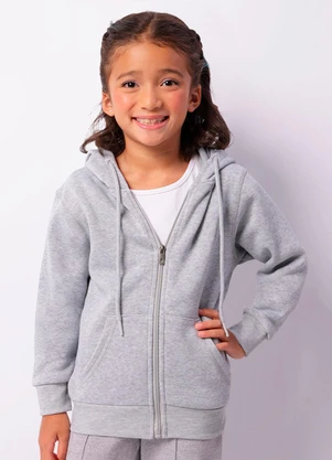 Torra - Jaqueta Moletom Infantil Peluciada Capuz Cinza - TORRA