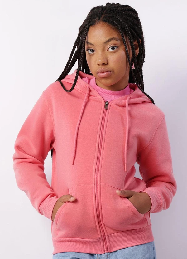 Torra - Jaqueta Moletom Juvenil Peluciada Capuz Rosa