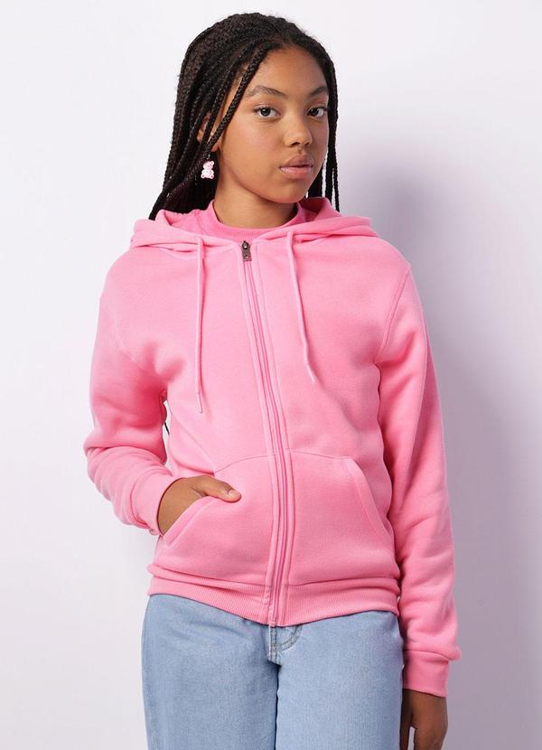Torra - Jaqueta Moletom Juvenil Peluciada Capuz Rosa
