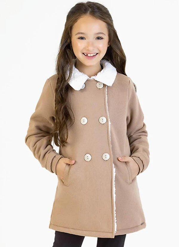 Soft Bonni - Parka Infantil em Moletom e Pelo Sherpa Bege