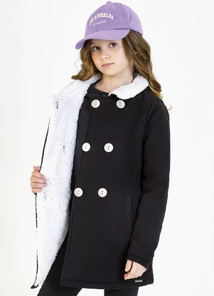 Soft Bonni - Parka Infantil em Moletom e Pelo Sherpa Preto - SOFT BONNI