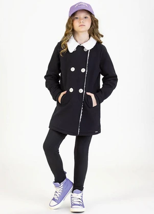 Soft Bonni - Parka Infantil em Moletom e Pelo Sherpa Preto - SOFT BONNI