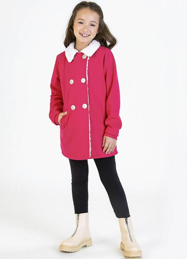 Soft Bonni - Parka Infantil em Moletom e Pelo Sherpa Rosa 2