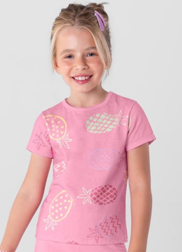 Brandili - Blusa Estampada Infantil Menina em Malha Rosa