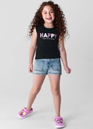 Brandili - Blusa Infantil Menina em Malha  Preto - BRANDILI