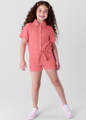 Brandili - Shorts Infantil Menina Clochard em Jeans  Rosa - BRANDILI