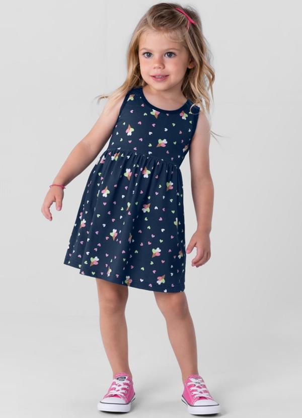 Brandili - Vestido Estampado Infantil Menina em Malha Azul