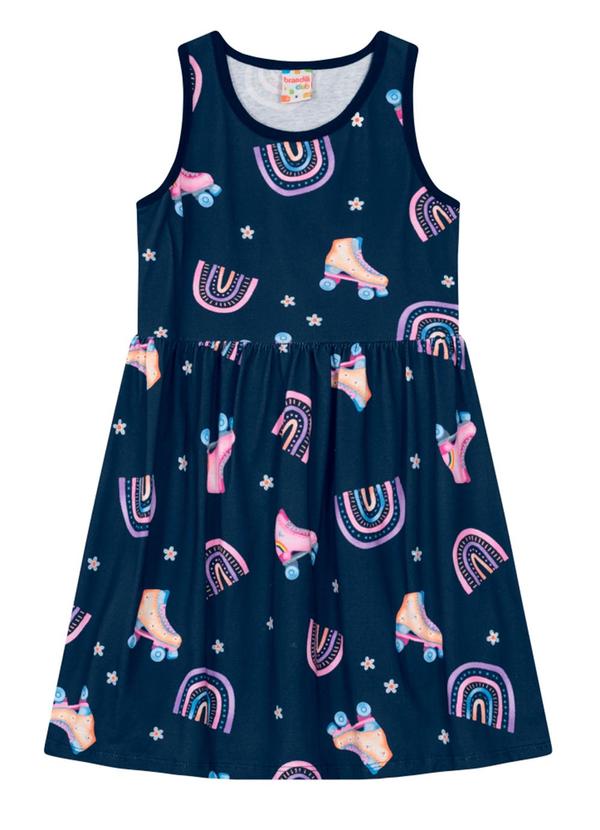 Brandili - Vestido Estampado Infantil Menina em Malha  Azul