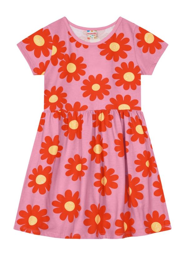 Brandili - Vestido Estampado Infantil Menina em Malha  Rosa 2