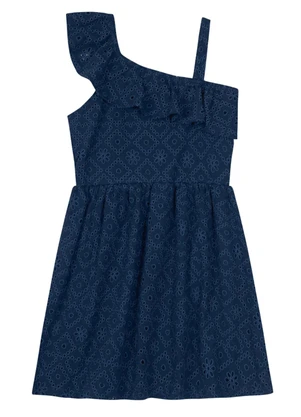 Brandili - Vestido Infantil Menina com Babado  Azul - BRANDILI