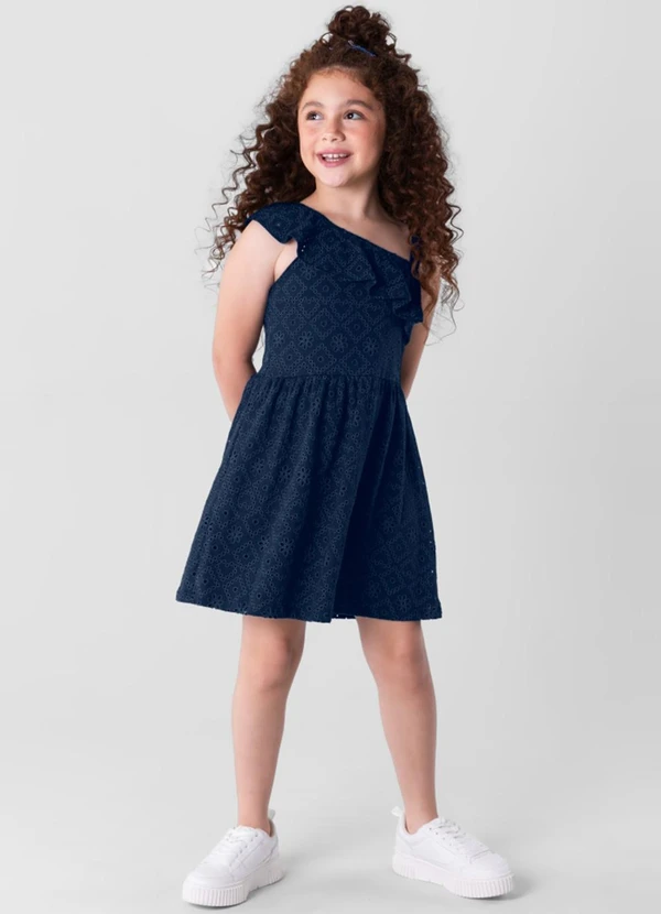 Brandili - Vestido Infantil Menina com Babado  Azul