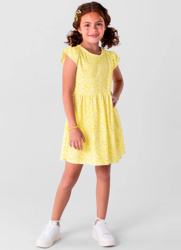 Brandili - Vestido Infantil Menina Estampado  Amarelo