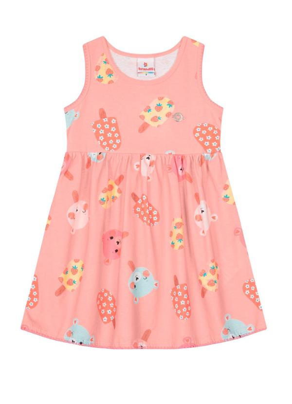 Brandili - Vestido Infantil Menina Estampado  Rosa