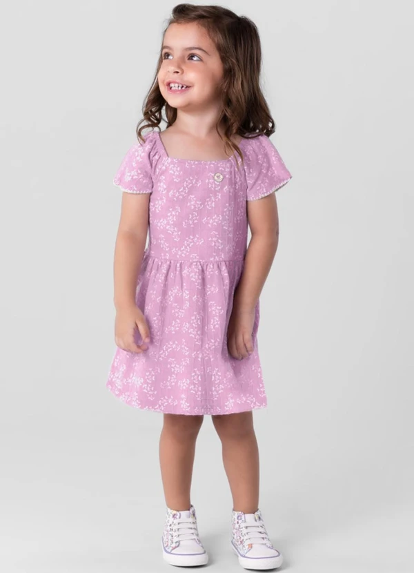 Brandili - Vestido Infantil Menina Estampado Rosa