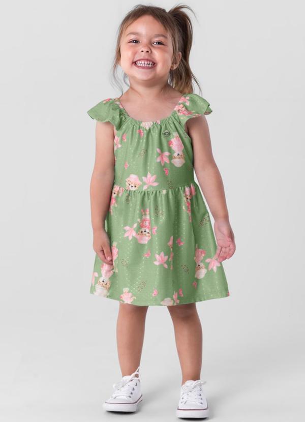 Brandili - Vestido Infantil Menina Estampado  Verde