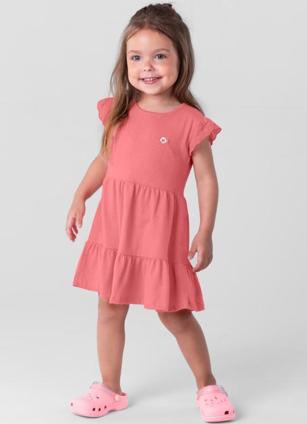 Brandili - Vestido Infantil Menina Maquinetada Rosa