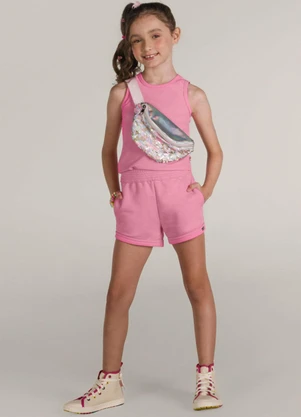 Brandili - Blusa Básica Menina de Cotton Rosa - BRANDILI