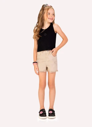 Kyly - Blusa Boxy Infantil Menina em Ribana Preto - KYLY