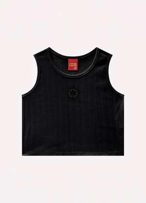 Kyly - Blusa Boxy Infantil Menina em Ribana Preto - KYLY