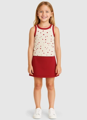 Malwee Kids - Blusa Cropped Corações Canelada Vermelho - MALWEE KIDS
