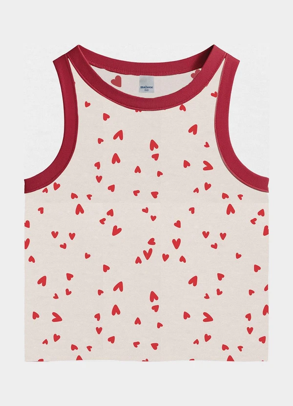 Malwee Kids - Blusa Cropped Corações Canelada Vermelho