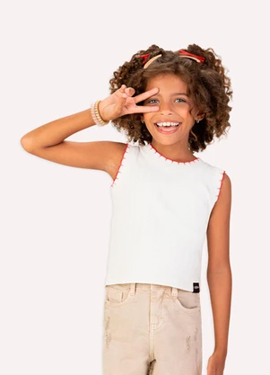 Kyly - Blusa Cropped Infantil em Ribana Off White - KYLY