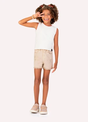Kyly - Blusa Cropped Infantil em Ribana Off White - KYLY