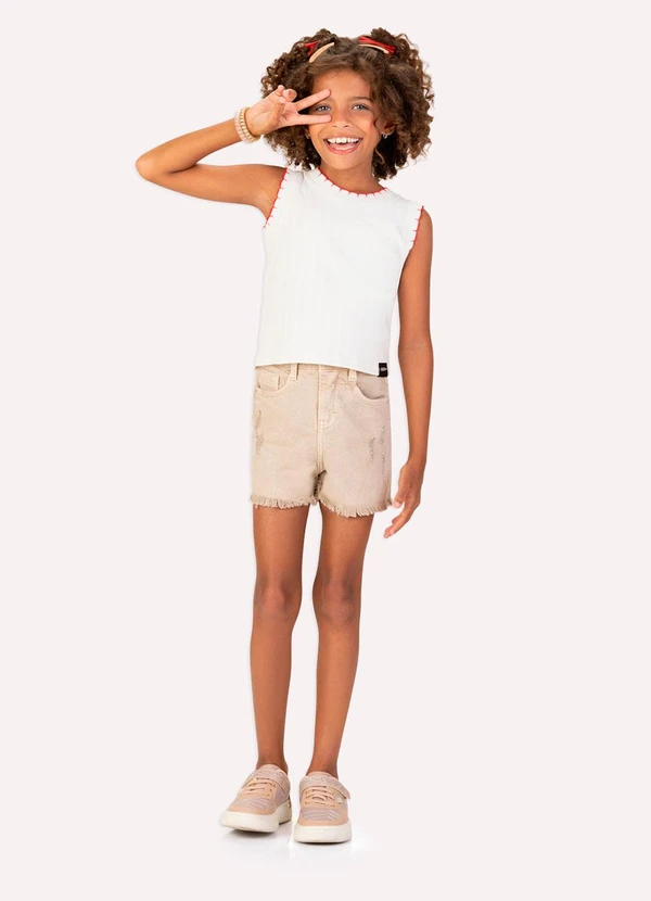 Kyly - Blusa Cropped Infantil em Ribana Off White 2