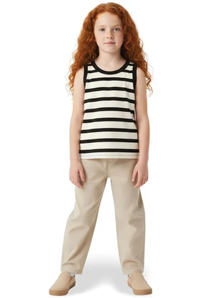 Malwee Kids - Blusa Cropped Listrada Canelada Preto - MALWEE KIDS