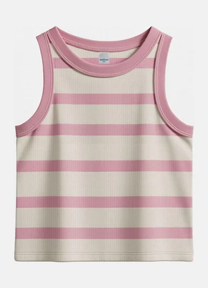 Malwee Kids - Blusa Cropped Listrada Canelada Rosa Claro - MALWEE KIDS