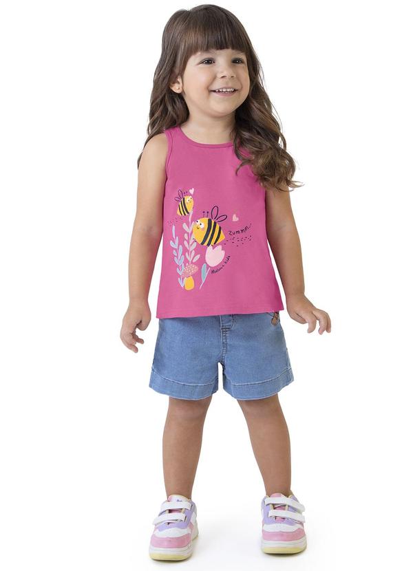 Malwee Kids - Blusa Rosa Escuro Evasê de Abelhinhas Menina