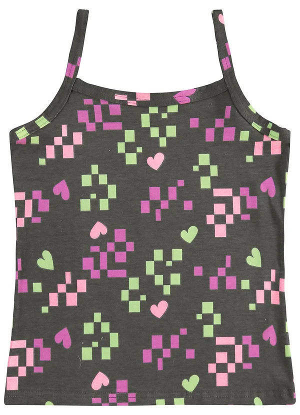 Malwee Kids - Regata Básica Corações Pixelados Cinza Escuro