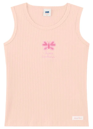 Marlan - Regata Canelada Infantil Menina com Bordado Rosa - MARLAN
